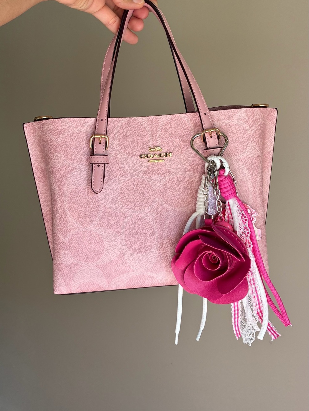 Pink Floral Tassel Keychain Cluster Bag Charm